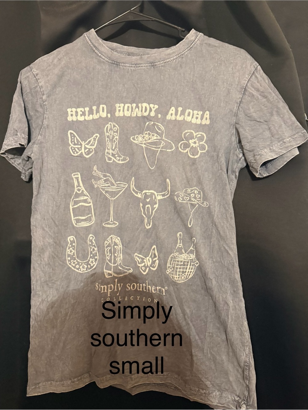 Simply Southern Blue/Grey Graphic Tee with Western & Tropical Icons